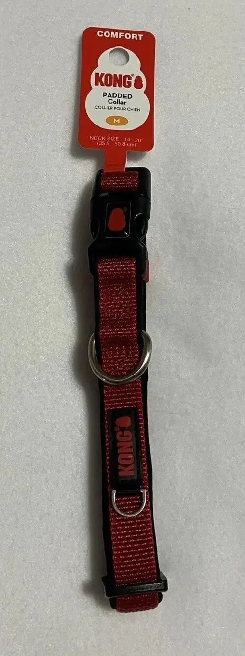 Kong Comfort Padded Dog Collar Neoprene Lined Medium Neck Size 14”-20” Red Black